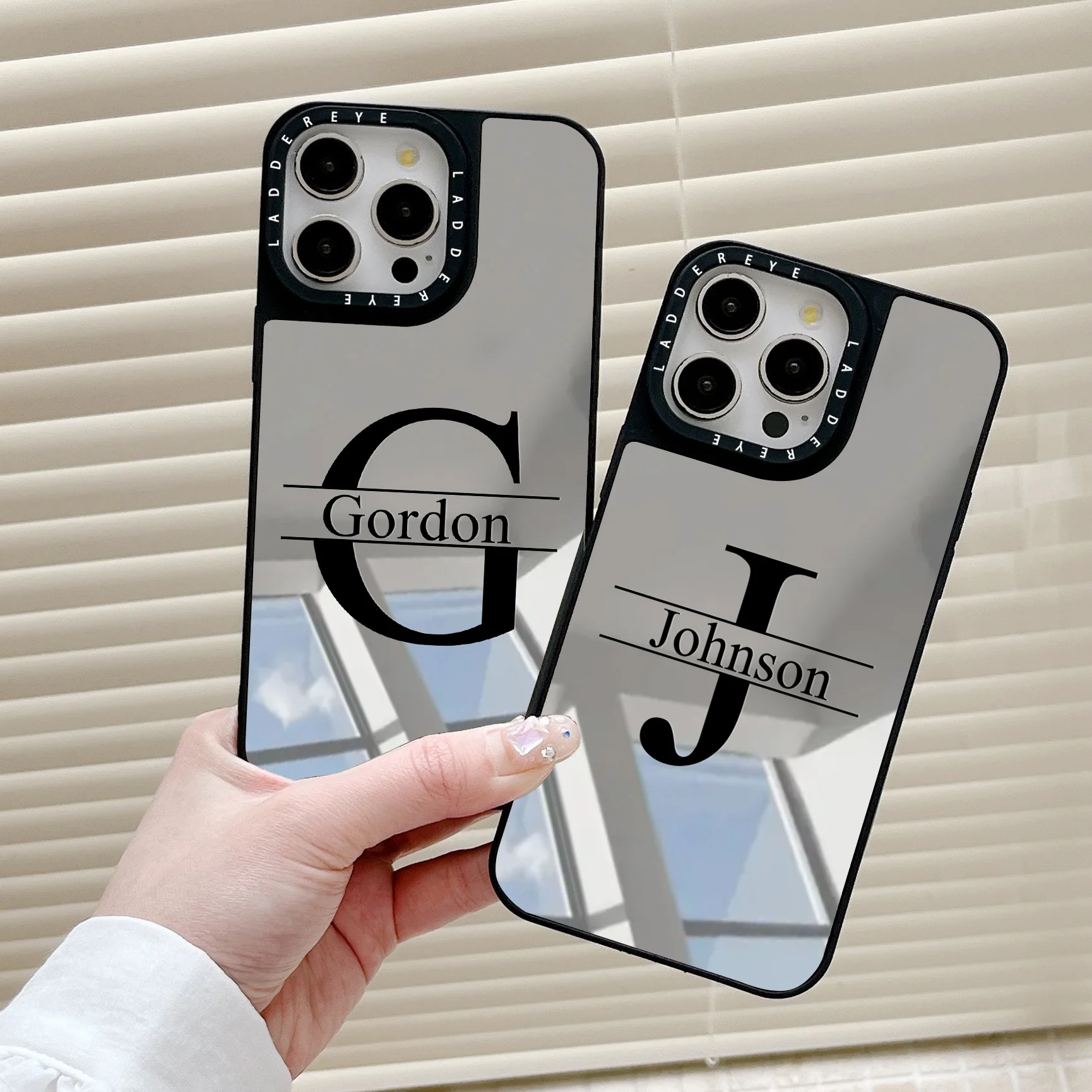 Funda de teléfono personalizada con letras grandes para iPhone 16, 15, 14, 13, 12, 11 Pro Max, funda con espejo de maquillaje con patrón de espejo chapado personalizado - imagen 4