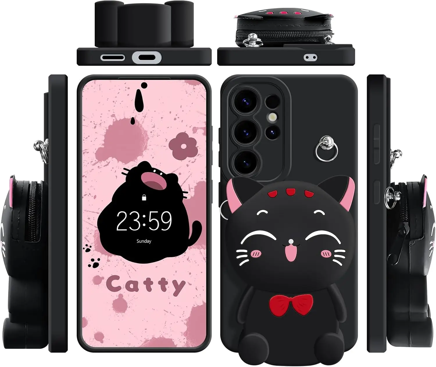 Para Samsung Galaxy A12 A11 A71 A51 A52 A22 A02s A32 A13 A53 A03s A04s A20s A33 A73 A23 Funda tipo billetera con gato de la suerte con cuerda - imagen 3