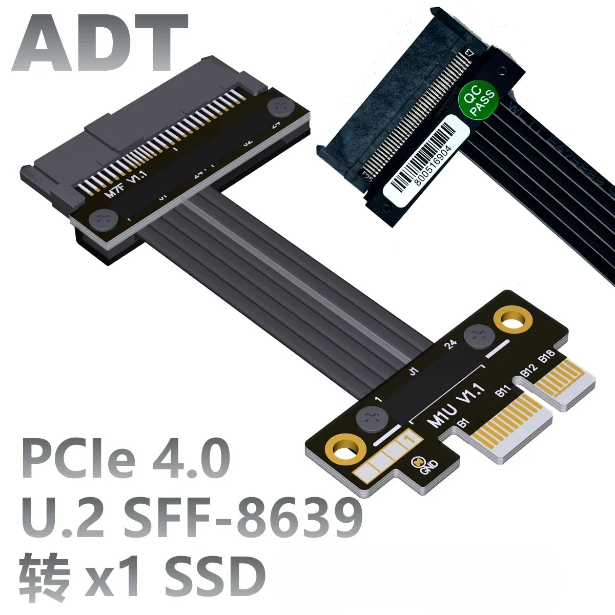 ADT M17UF PCI Express 4.0 x1 a U.2 SSD (SFF-8639) Adaptador extensor de cable de extensión U.2 (SFF8639) SSD a PCIe x1 Cable elevador de ranura