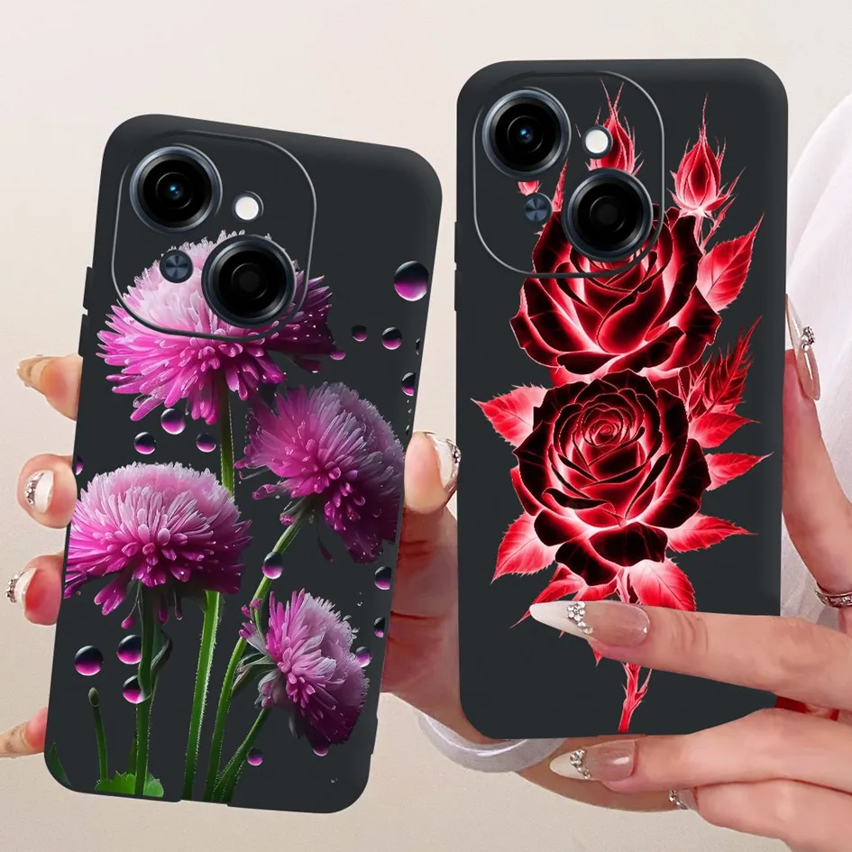 Para Tecno Spark Go 1 Funda Spark Go 1S 2025 cubierta KL4h Popular flor suave funda trasera de silicona negra para Tecno Pop 9 Pop9 4G Funda