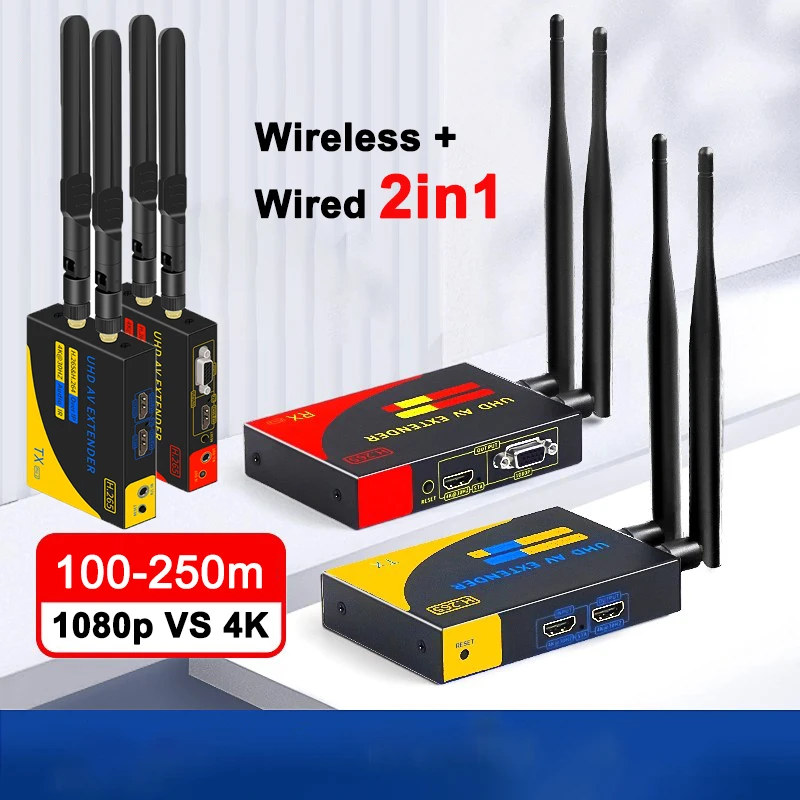 Transmisor y receptor de Audio y vídeo HDMI inalámbrico 1080p 4K 100m 200M 250m salida VGA Cat6 Cable Ethernet extensor transceptor 2 en 1 - imagen 2