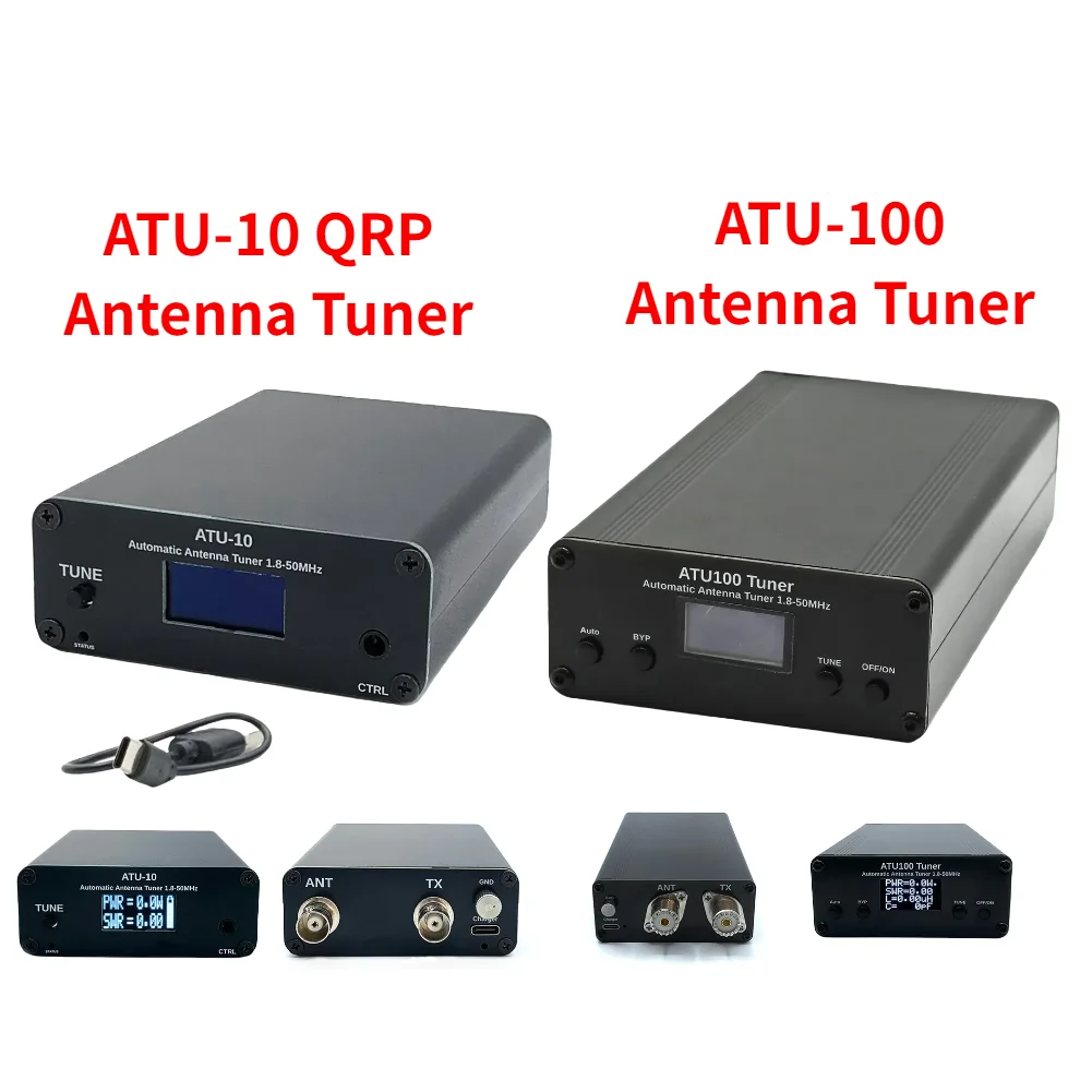 ATU-10 ATU-100 Sintonizador de antena automático 1,8-50MHz 15W/100W Sintonizador de antena automático Pantalla OLED de 0,91 pulgadas para equipos de radio