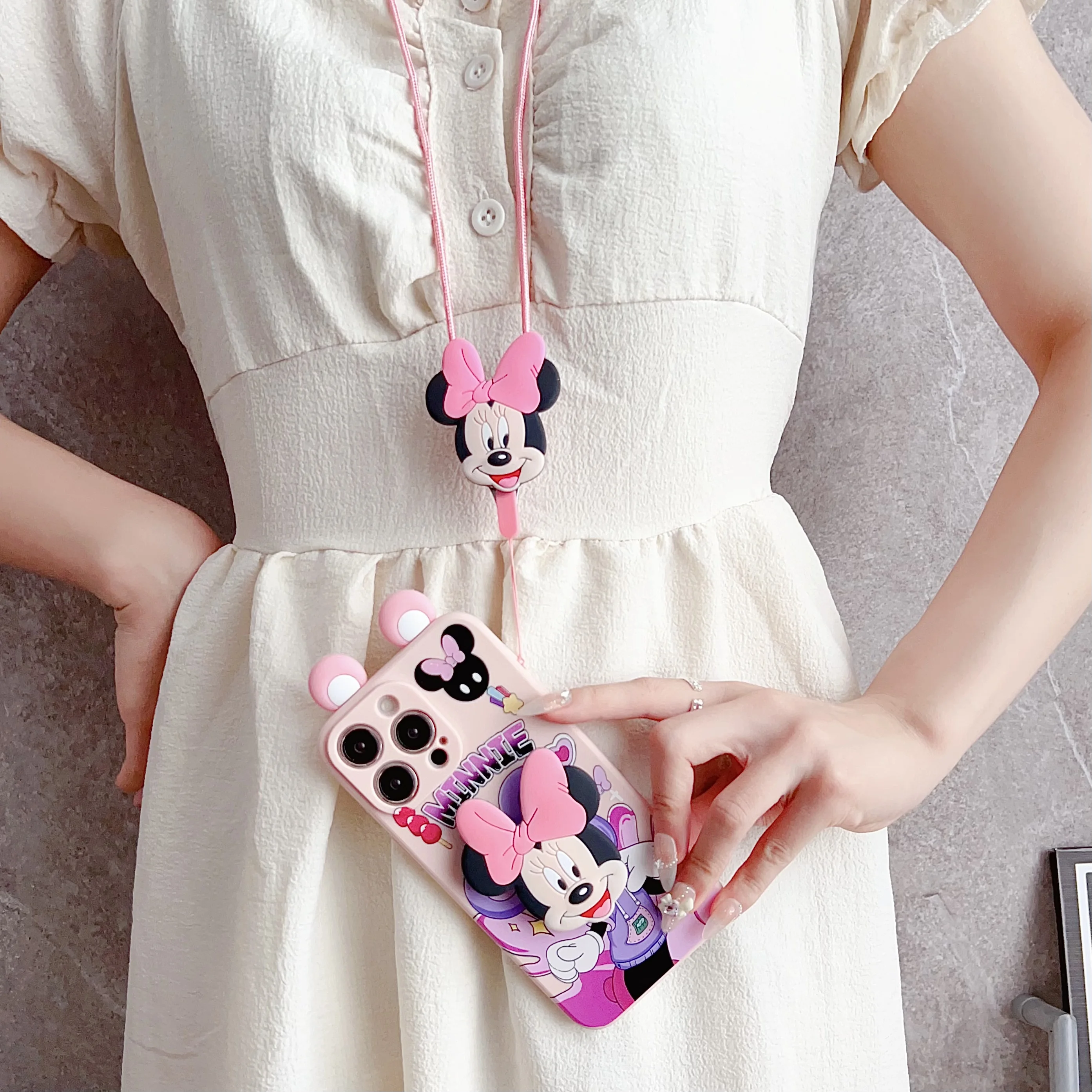 Funda con orejas de Minnie para Samsung Galaxy S7 S8 S9 S10 S20 S21 S22 S23 S24 Plus Ultra FE con cuerda de soporte - imagen 4