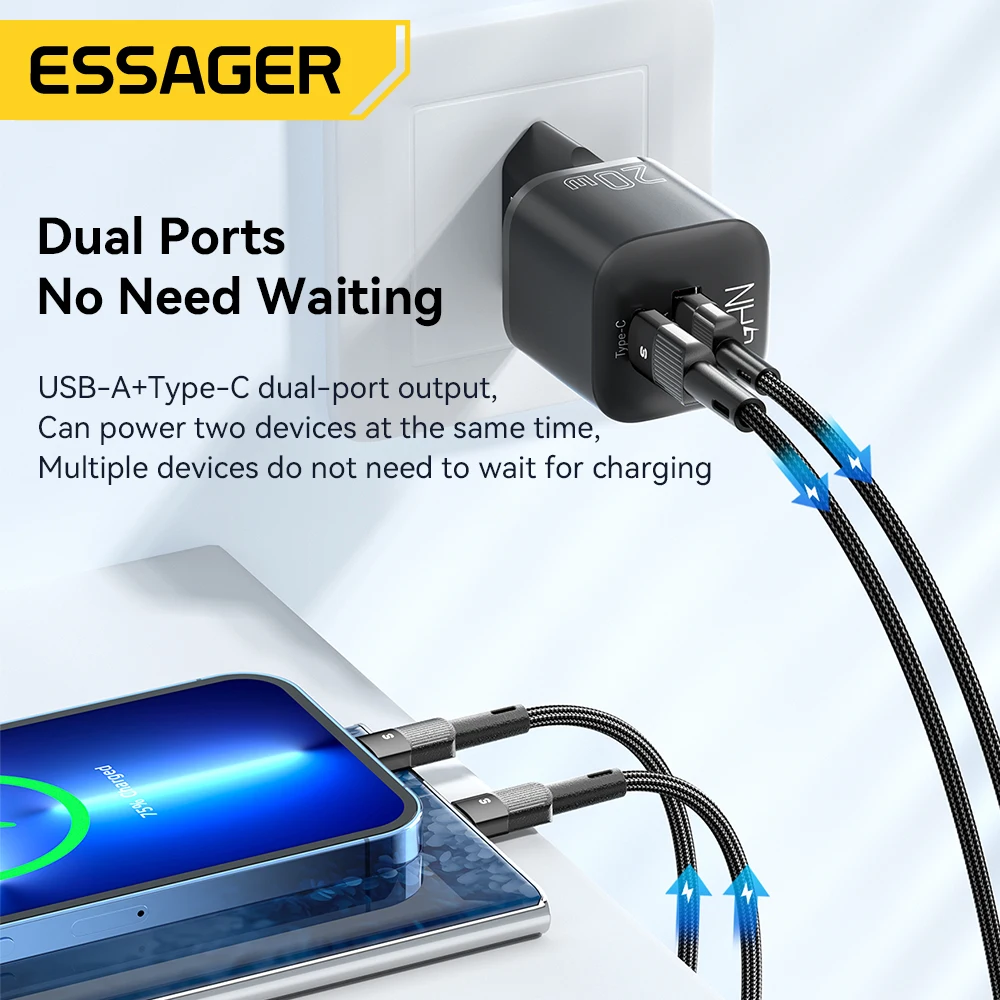Essager Cargador GaN 20W USB-C PD QC3.0 - Carga rápida iPhone - imagen 5