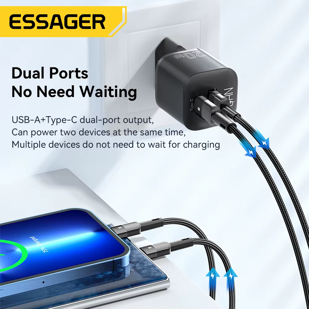 Essager Cargador GaN 20W USB-C PD QC3.0 - Carga rápida iPhone - imagen 5