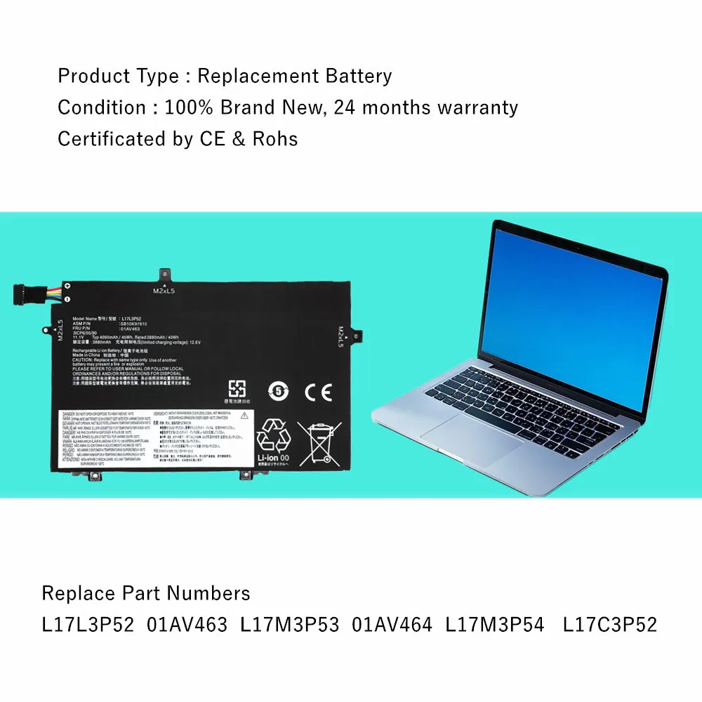 L17L3P52 01AV465 batería del ordenador portátil para Lenovo ThinkPad L480 L490 L580 L590 01AV463 L17M3P53 L17M3P54 01AV464 L17C3P52 L17L3P51 - imagen 3