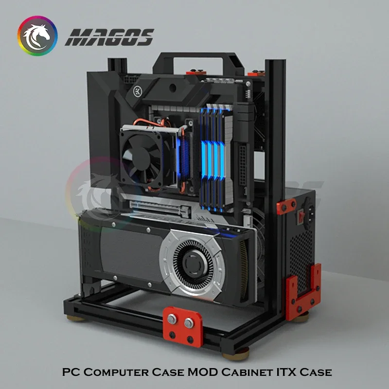 Gabinete para jugadores de PC de tipo abierto, estante personalizado ITX para escritorio, refrigeración por agua, MATX, aleación de aluminio, soporte creativo, tarjeta de vídeo Vertical - imagen 5