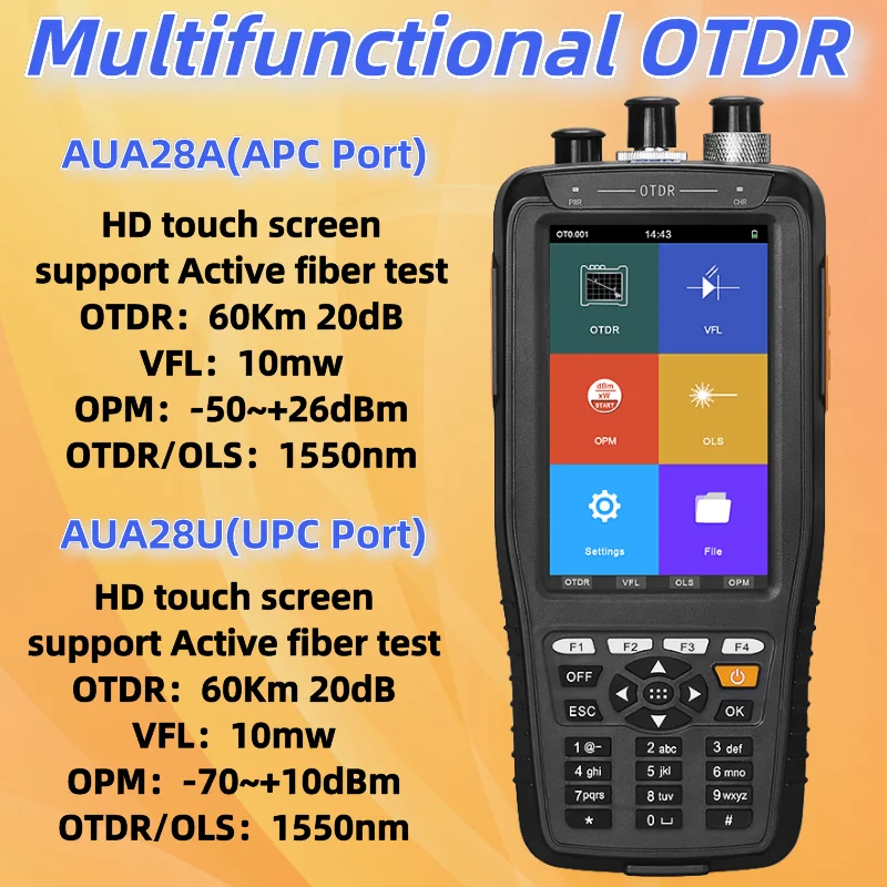 AUA28A/28U multifuncional OTDR 1550nm pantalla táctil tiempo óptico dominio reflectómetro probador de fibra óptica con VFL(10mW)/OPM/OLS - imagen 2