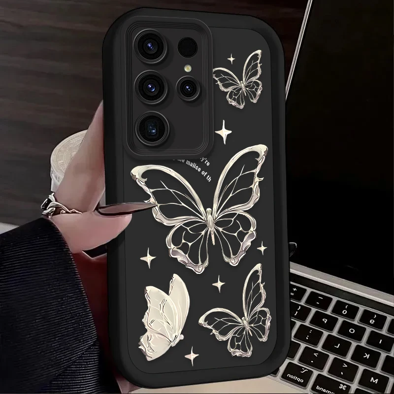 Funda de mariposa de Metal dorado inglés para Samsung Galaxy S24 S23 S22 S21 Ultra Plus FE A54 A34 A14 A73 A53 A33 5G funda de silicona