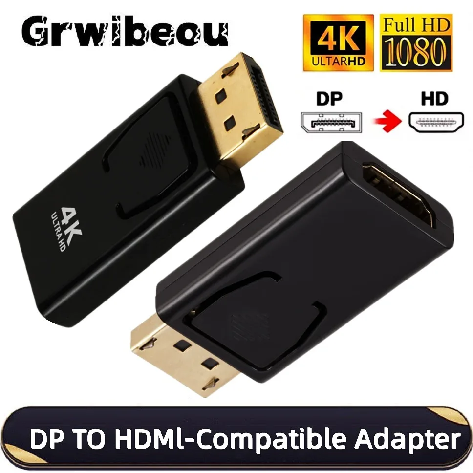 Convertidor adaptador compatible con DisplayPort a HDMI 4K/1080P - DP macho a HDMI hembra para PC/portátil/TV/proyector