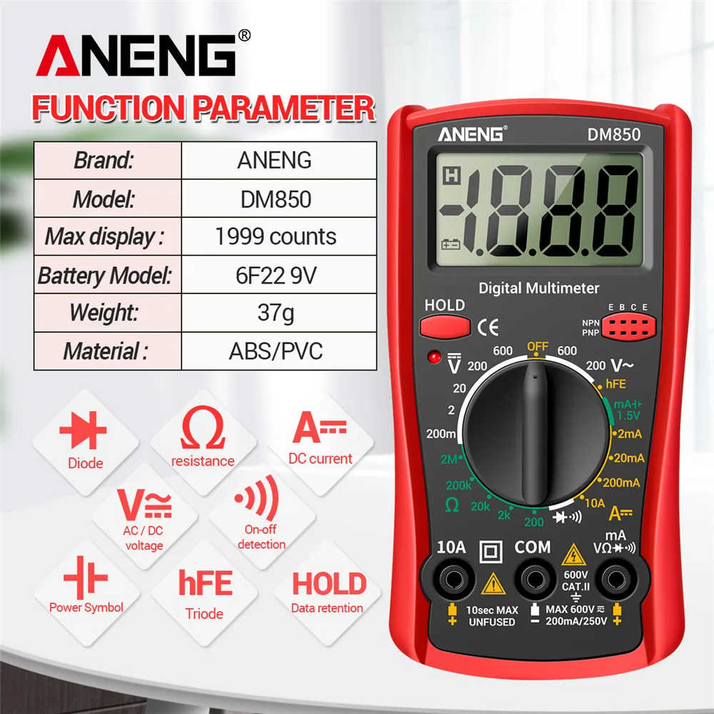 ANENG DM850 Profesional Digital Multimeter Tester AC / DC Votage Current VD802 12-1000V Voltage Meter Voltage Detector Tester Pen - imagen 3