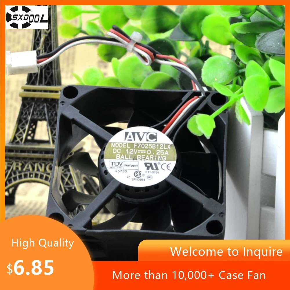 Ventilador con caja de 70mm y 7cm para ordenadores, servidores y equipos industriales de refrigeración con rodamiento de bolas dual AVC 7025 12V 0.16A - imagen 2