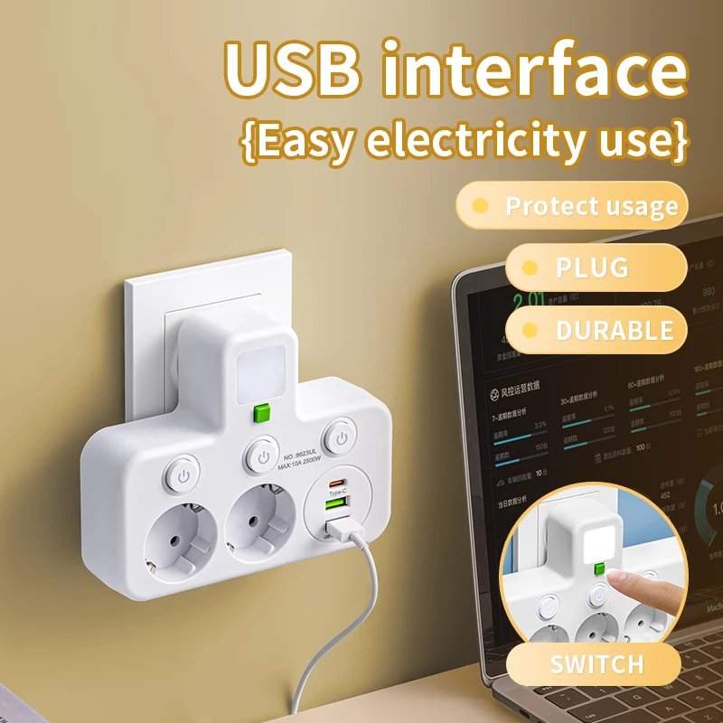 Enchufe europeo, placa de alimentación de CA, enchufe de pared multicapa, filtro de red universal, con o sin USB, interruptor de luz independiente ada - imagen 2