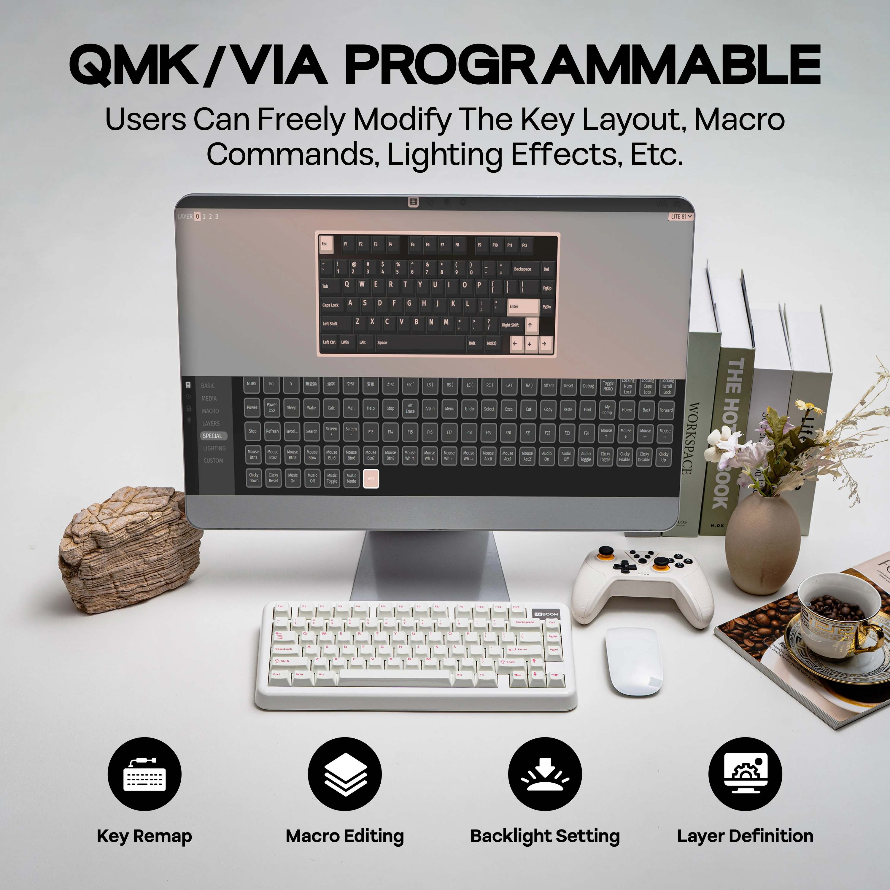 KiiBOOM Phantom81 Lite QMK/VIA 75% junta de intercambio en caliente con cable/BT/2,4 GHz teclado mecánico inalámbrico carcasa ABS + retroiluminación UV Tech RGB - imagen 5