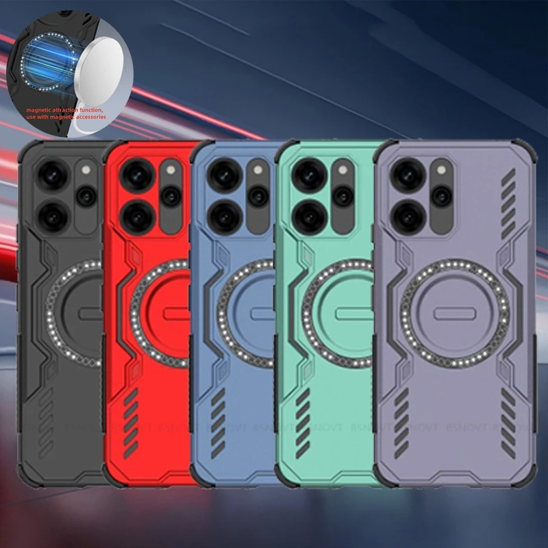 Para funda Redmi 12 funda Redmi 12 Capa a prueba de golpes Color armadura teléfono parachoques trasero atracción magnética Adsorción Fundas Redmi 12