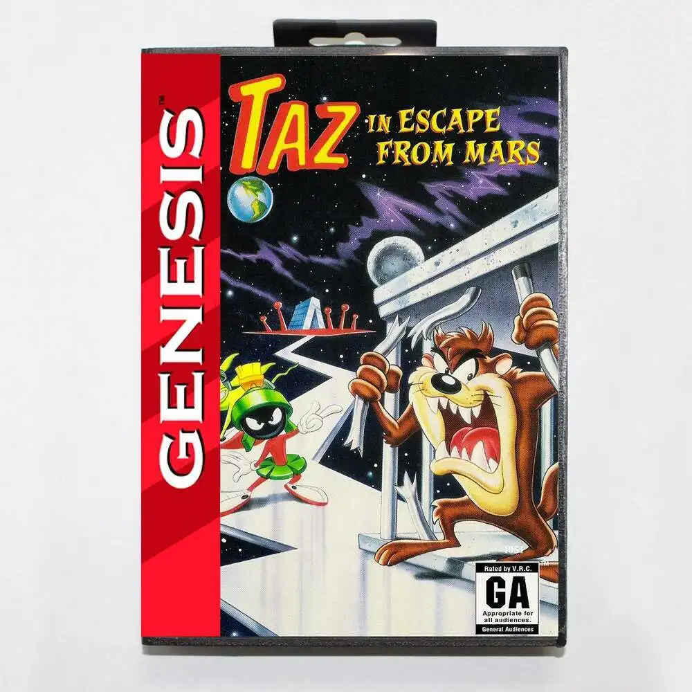Tarjeta de juego Taz in Escape from Mars MD con caja estadounidense para consola Sega Megadrive Genesis de 16 bits