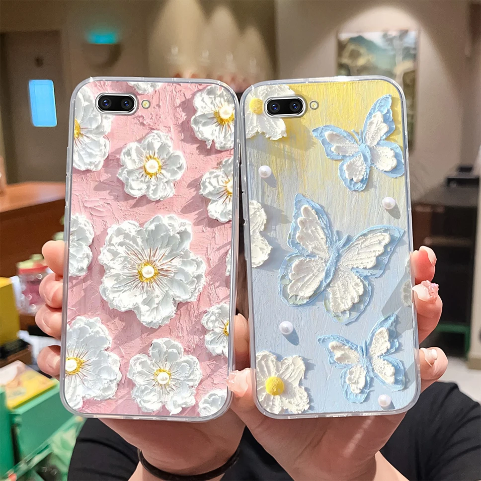 Funda de teléfono para Oppo R11 R11S Plus, Funda protectora anticaída de silicona TPU transparente suave con flores pintadas para Oppo R 11 +