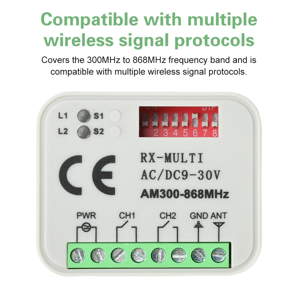 AC/DC 9 ~ 30V 300MHz ~ 868MHz Módulo de interruptor remoto inalámbrico de 2 canales receptor de señal RF interruptor bidireccional Universal ajustable - imagen 3