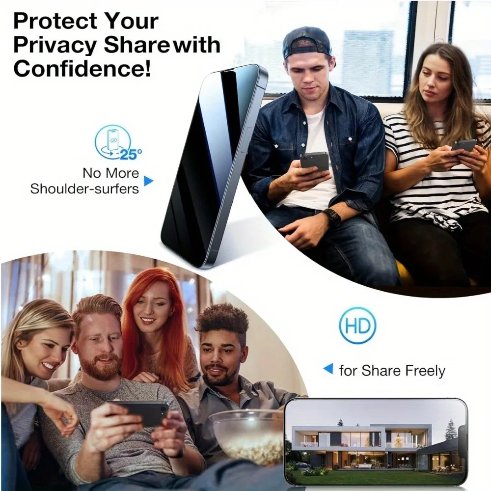 Protector de pantalla de privacidad para iPhone 11, 12, 13, 14, 15, 16, 17 Pro Max, cubierta completa de vidrio protector para iPhone XR XS 7 8, 2 uds. - imagen 5