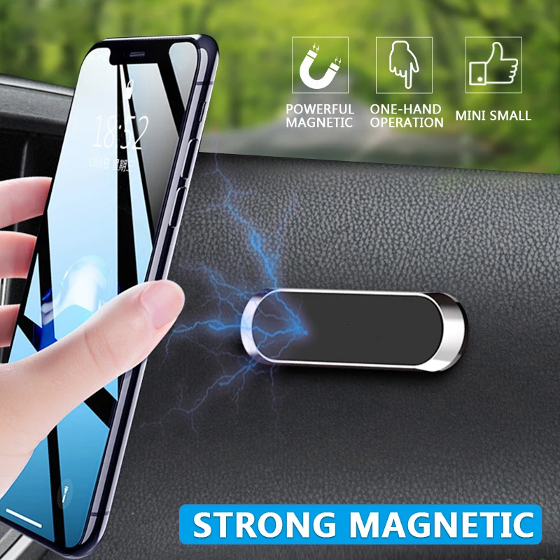 Soporte magnético para teléfono de coche, Mini soporte con forma de tira para salpicadero, para iPhone, Samsung, Xiaomi, imán de Metal, GPS, soporte para pared para coche - imagen 3