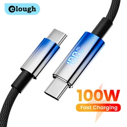 Elough-Cable USB tipo C a tipo C, dispositivo de carga rápida con pantalla Digital, de 100W, para Samsung, Huawei y Xiaomi