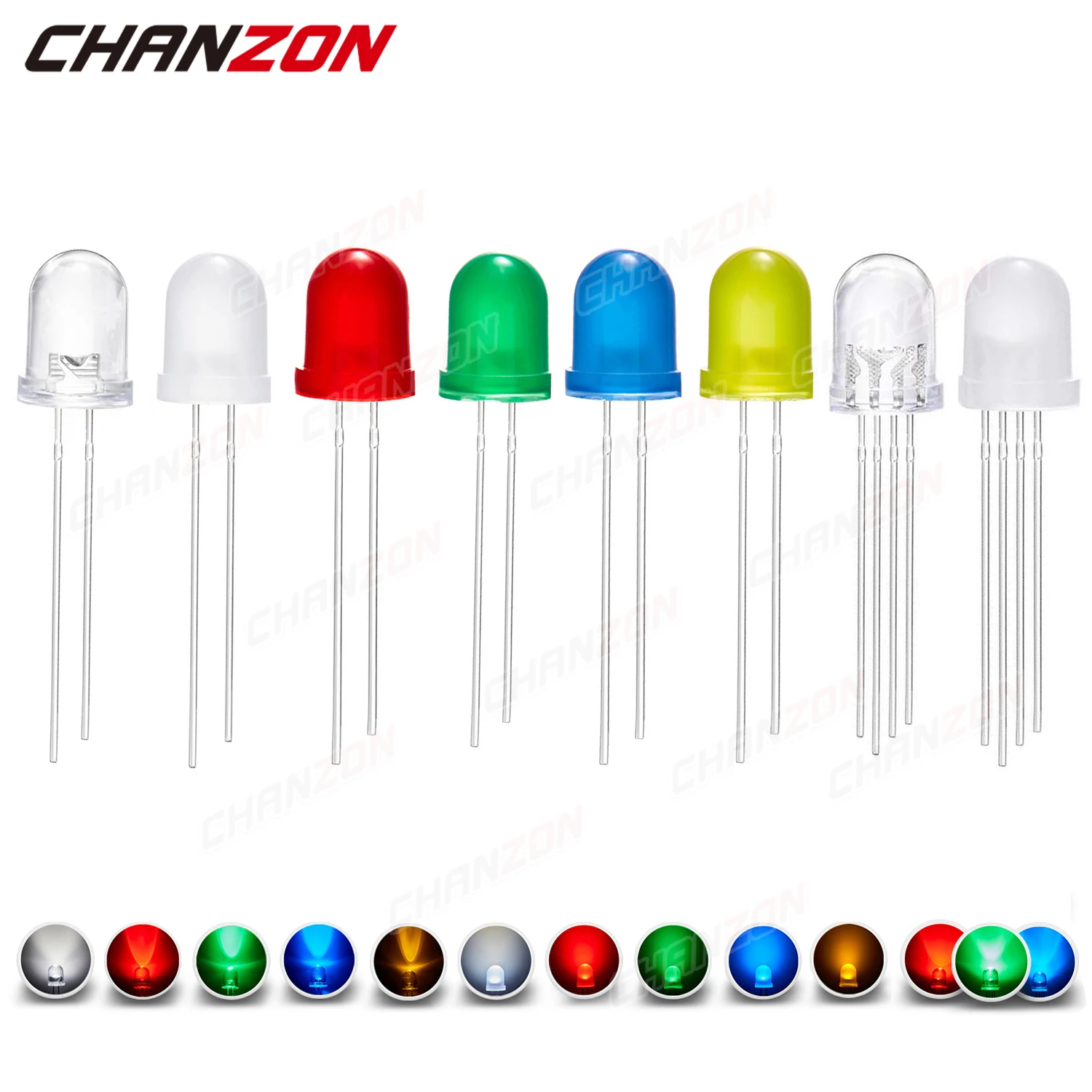 50 Uds. Diodo LED de 8mm blanco rojo verde azul amarillo RGB tricolore ánodo común cátodo 2V 3V 20mA DIP F8 bombilla de lámpara de luz emisora DIY