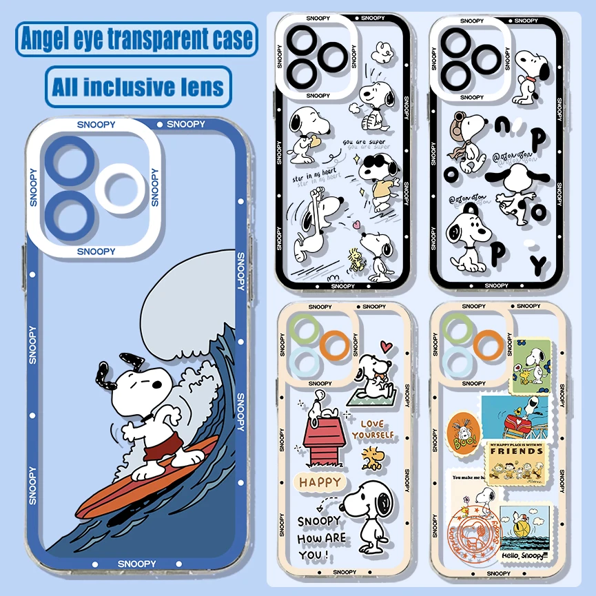 S-Snoopys Cute Cartoon Phone Case For iPhone 16 15 14 13 12 11 Mini Pro Max X XR XSMax 7 8 Plus SE20 Transparent Cover