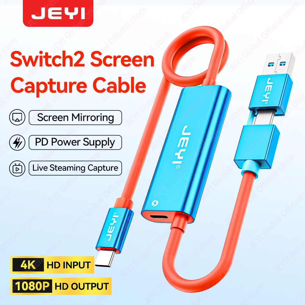 Tarjeta de captura de vídeo JEYI USB 3,0, versión PD con USB C a USB A/C, grabación de vídeo en vivo y Audio para juegos para Switch 2/1/OLED portátil