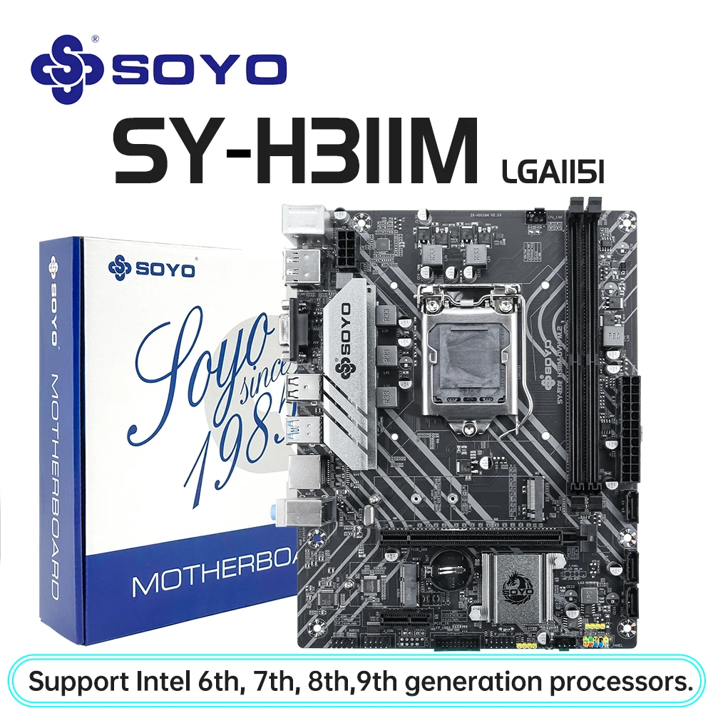 Placa base de juego SOYO H311 LGA1151 compatible con CPU Intel 6/7/8/9 generación DDR4 2133/2400/2666MHz 32GB M.2 SATA3.0 USB3.0 de escritorio