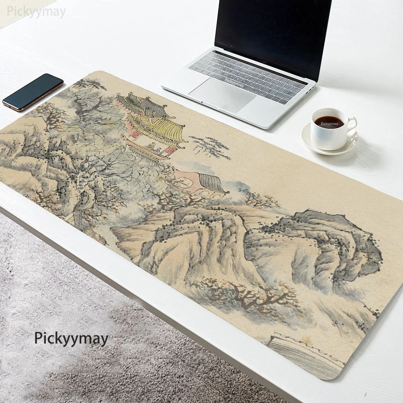 Alfombrilla de ratón grande con pintura antigua, 100x50, 90x40, arte chino, alfombrilla de ratón de montaña, alfombrilla de goma para escritorio, alfombra para mesa de ordenador XXL - imagen 4