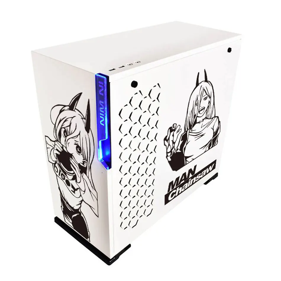 Pegatinas de vinilo de Anime Chainsaw Man para carcasa de PC, calcomanías de decoración de dibujos animados con personalidad para chasis de computadora de juegos Atx, fácil de quitar - imagen 4