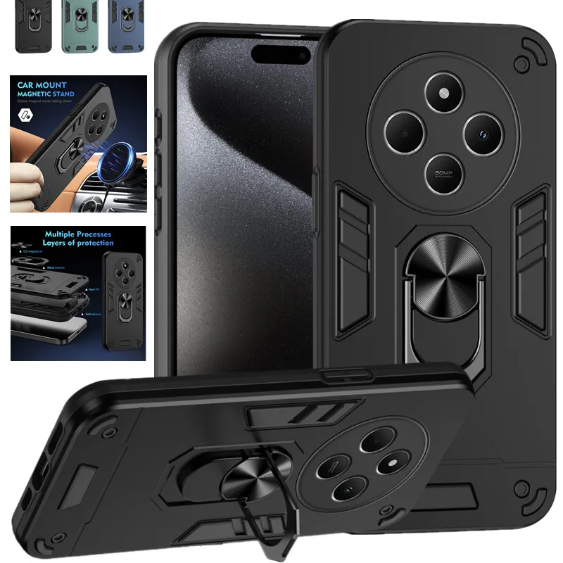 Funda de grado militar para Xiaomi Poco C75 Redmi 14C 4G A3, funda protectora a prueba de golpes, soporte de anillo, Fundas Coque