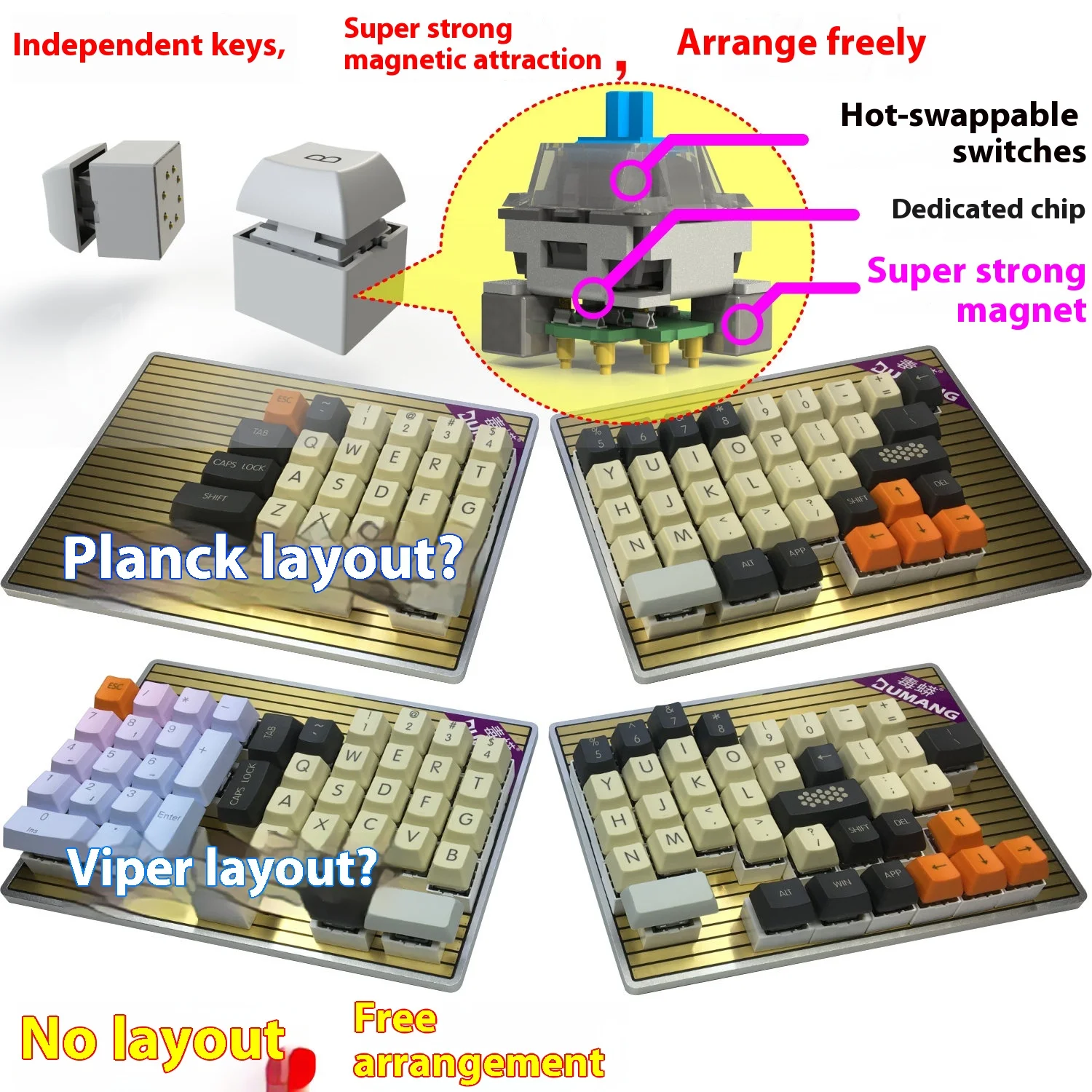 Teclado DIY DK6 Teclado mecánico Botón magnético extraíble Teclados modulares personalizados - imagen 3