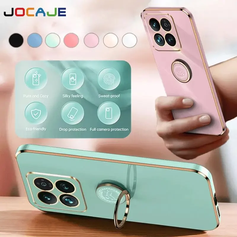 Para Xiaomi 14T Pro anillo soporte funda de teléfono para Xiaomi 13T 12T 11T Pro Mi 14 T chapado silicona suave cubierta trasera a prueba de golpes