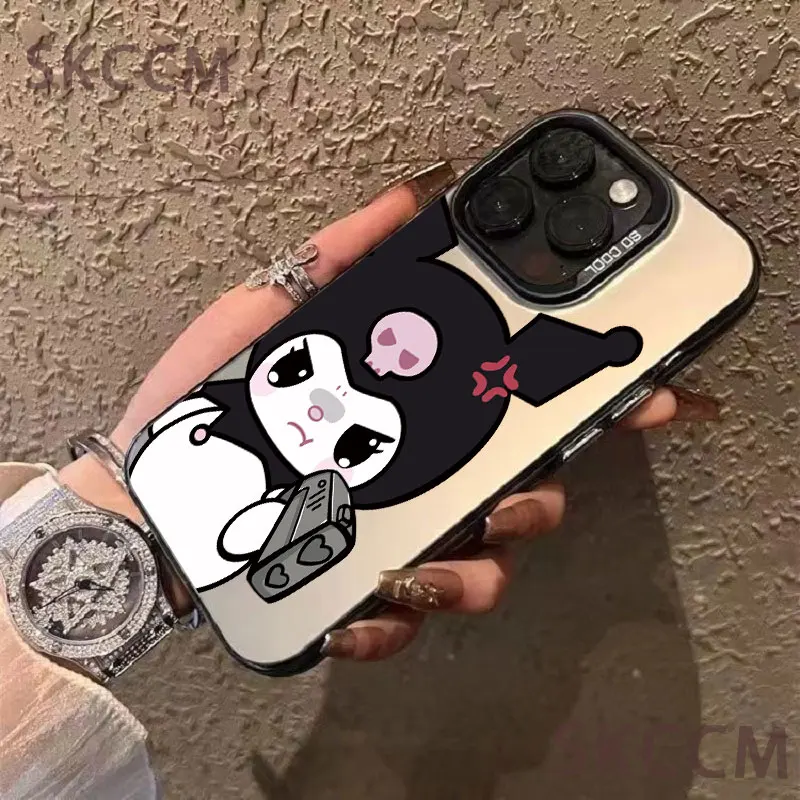 Sanrio Kuromi-funda de color plateado para iPhone, carcasa a prueba de golpes para modelos 16, 15, 14, 13, 12, 11 Pro Max, XR, XS, X, 7, 8 Plus, Y2K - imagen 4