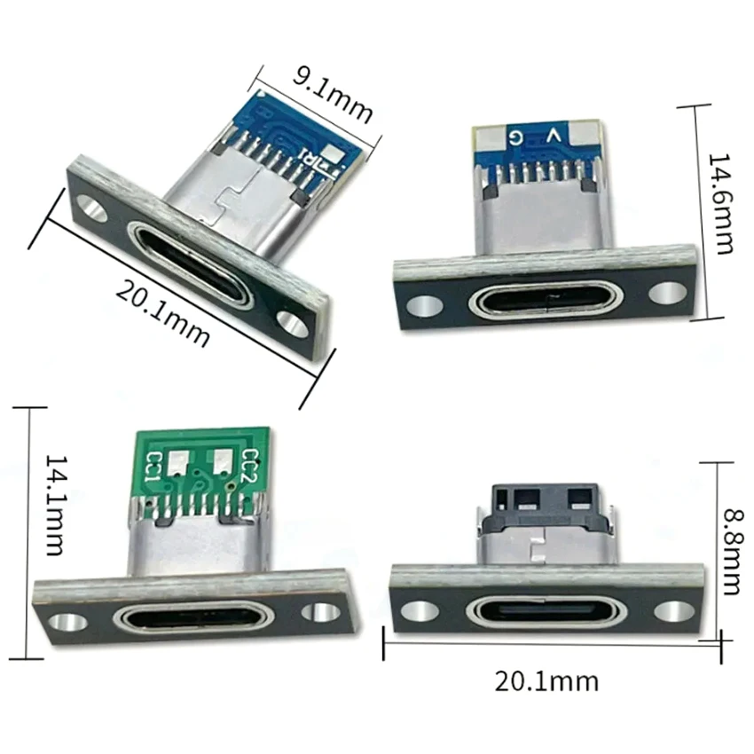 2/5/10 Uds tipo C USB 3,1 enchufe con placa de fijación de tornillo conector USB tipo C 3,1 tipo C 2 pines 4 pines 5 pines 6 pines conector hembra DIY - imagen 2