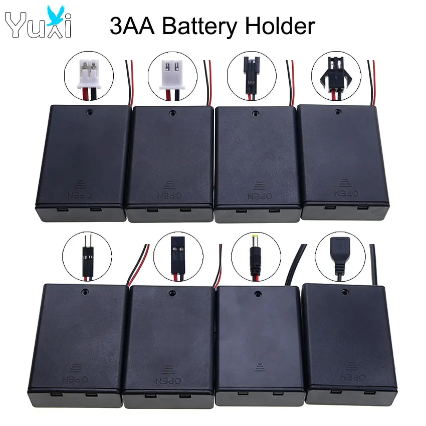 YuXi 1 pieza 3x AA AA soporte de batería caja de almacenamiento con interruptor y cubierta PH2.0 XH2.54 Dupont SM Cable de Terminal de enchufe USB - imagen 2