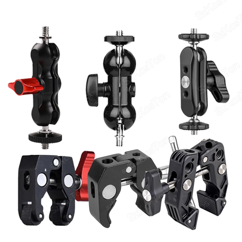 Brazo mágico de doble bola, tornillo de 1/4 pulgadas, montaje extendido para Gopro, DSLR, Monitor de cámara, luz de vídeo, micrófono, trípode