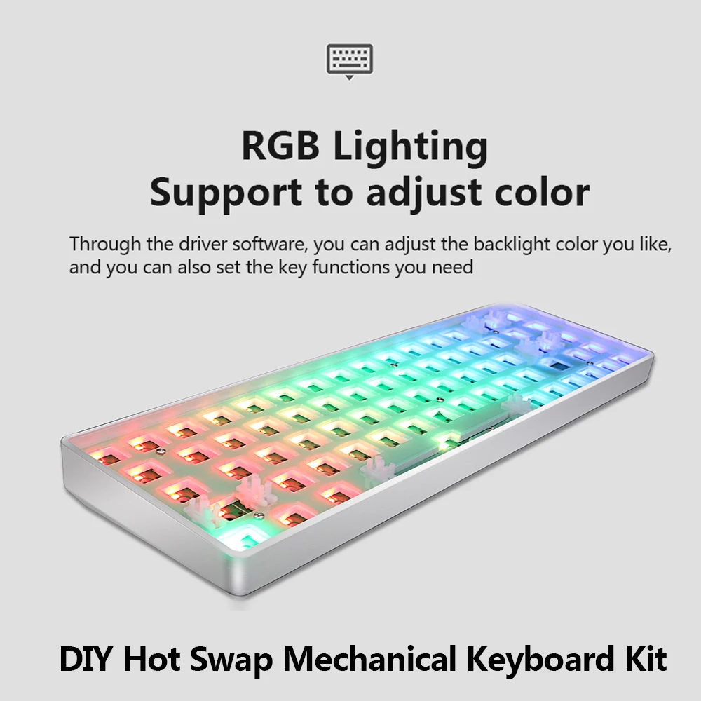 Kit de teclado mecánico inalámbrico GKS68, con Bluetooth 2,4G, personalizado, 60%, PCB retroiluminado RGB intercambiable en caliente, DIY, 3 modos - imagen 5