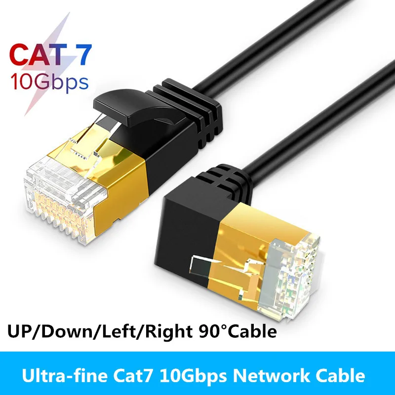 Cable Ethernet Cat7 ultradelgado RJ45 Cable de red UTP de ángulo recto Cable de conexión Cables Lan Cat6a de 90 grados para enrutador de ordenador portátil caja de TV - imagen 2