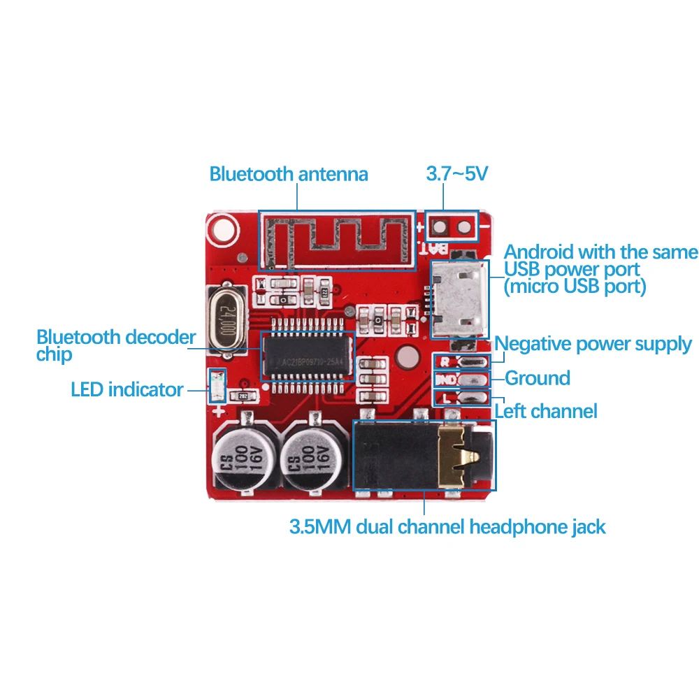 Placa receptora de Audio Bluetooth DIY TYPE-C Bluetooth 5,0 MP3 placa decodificadora de Audio para coche sin pérdidas módulo de música estéreo inalámbrico 3,7-5V - imagen 5