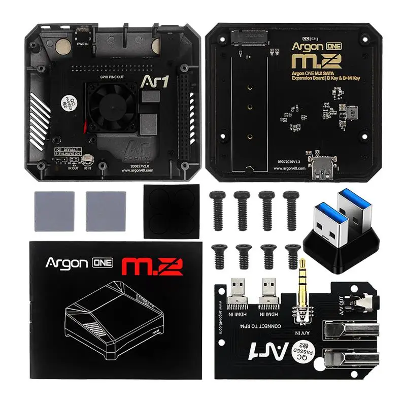 Argon ONE M.2 carcasa de aluminio USB 3,0 a M.2 SATA NVMe SSD adaptador ventilador de refrigeración incorporado para Raspberry Pi 4B - imagen 3