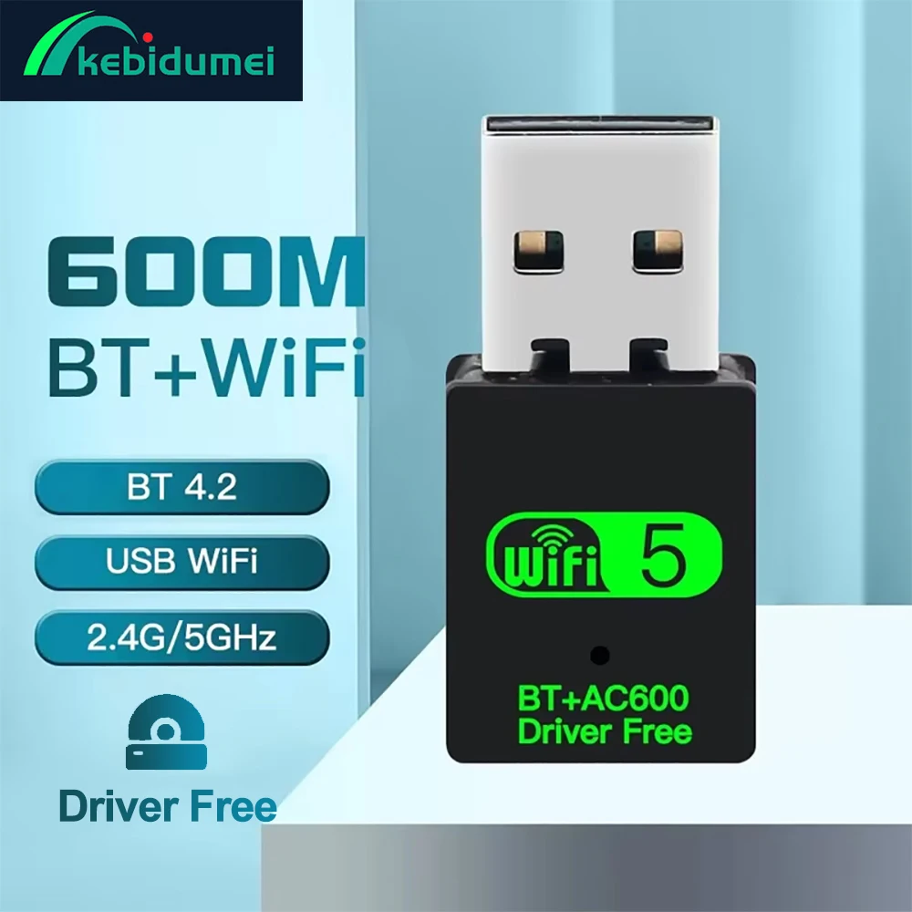 Kebidumei 600Mbps USB WiFi Bluetooth adaptador 2 en 1 Dongle de doble banda 5GHz USB WiFi 5 red receptor Wlan inalámbrico controlador GRATIS