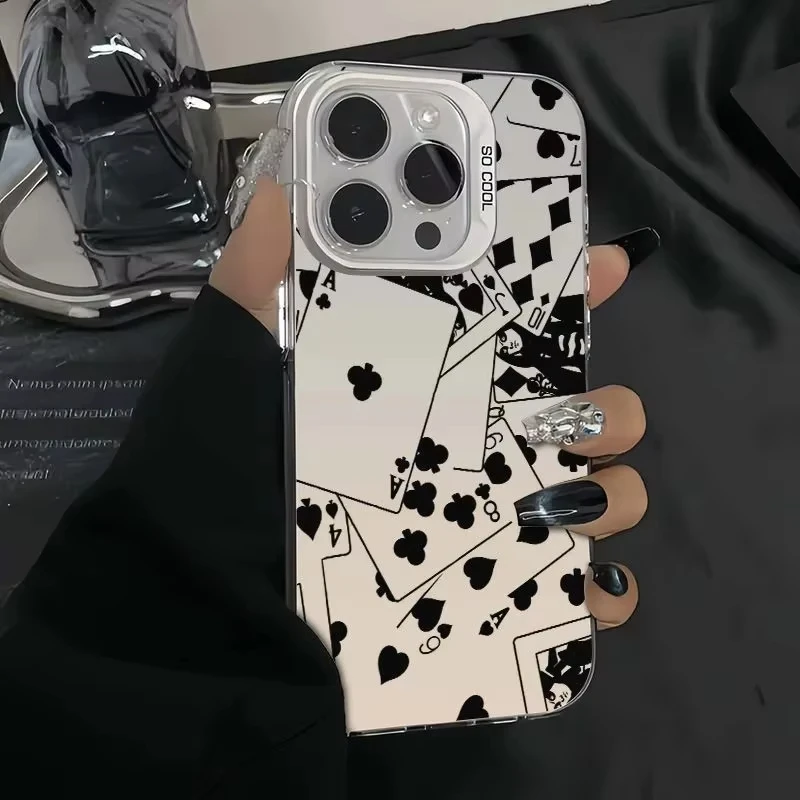 Funda de teléfono con estampado de tarjetas de póker para iPhone 17 16 15 14 13 12 11 Pro XR XS Max 7 8 Plus, funda suave a prueba de golpes Y2K INS - imagen 2