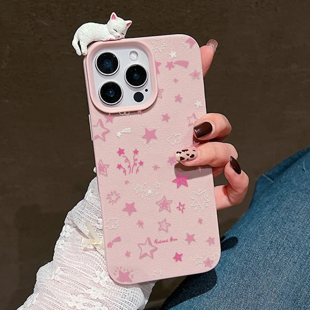 Funda de teléfono con bonito gato 3D de dibujos animados de estrella rosa coreana para iPhone 17 16 Pro Max 15 14 Plus 13 12 11 Pro Max 16E 17Air X XR XS - imagen 4