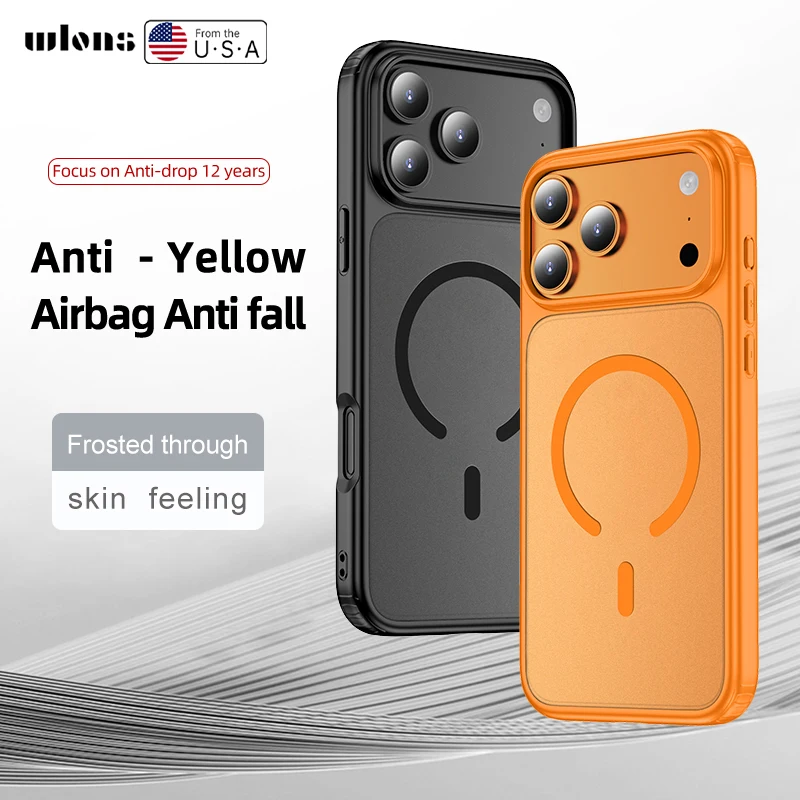 Wlons Magsafe-funda magnética de carga inalámbrica esmerilada a prueba de golpes para iPhone 17 Pro Max 17, funda de armadura resistente con sensación de piel de aire