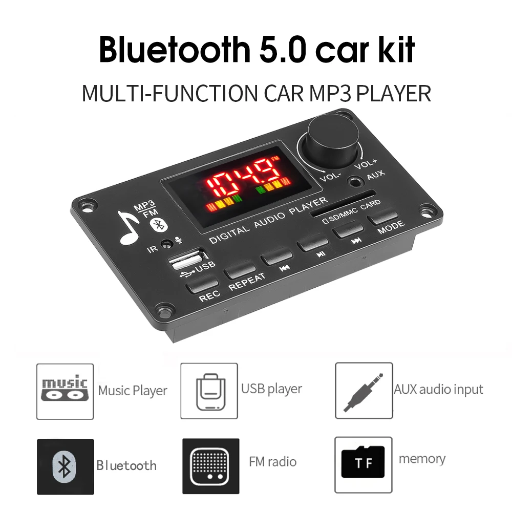 Placa decodificadora de MP3 Bluetooth DC 5V-26V, amplificador de 80W, reproductor Mp3 de música para coche inalámbrico, módulo de grabación de llamadas manos libres, Radio FM - imagen 2