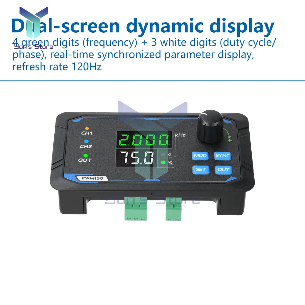 Nuevo generador de señal de doble canal PWM150 para servomotor, medidor de frecuencia, DC5-24V de frecuencia de pulso de onda cuadrada ajustable - imagen 3