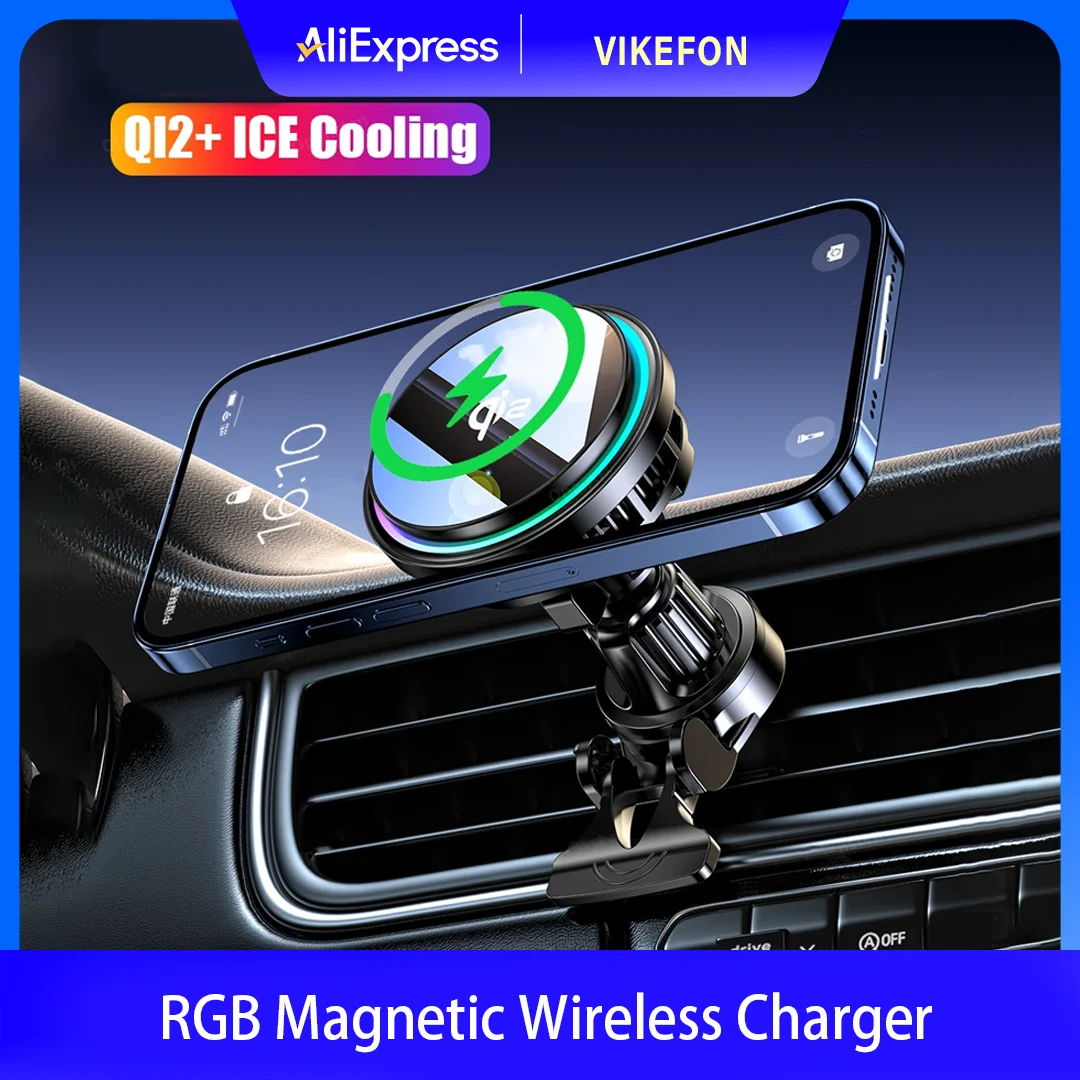 Radiador de carga rápida inalámbrico magnético, cargador de coche, soporte para teléfono QI2, refrigeración por hielo, vidrio templado RGB para Magsafe iPhone 12-16