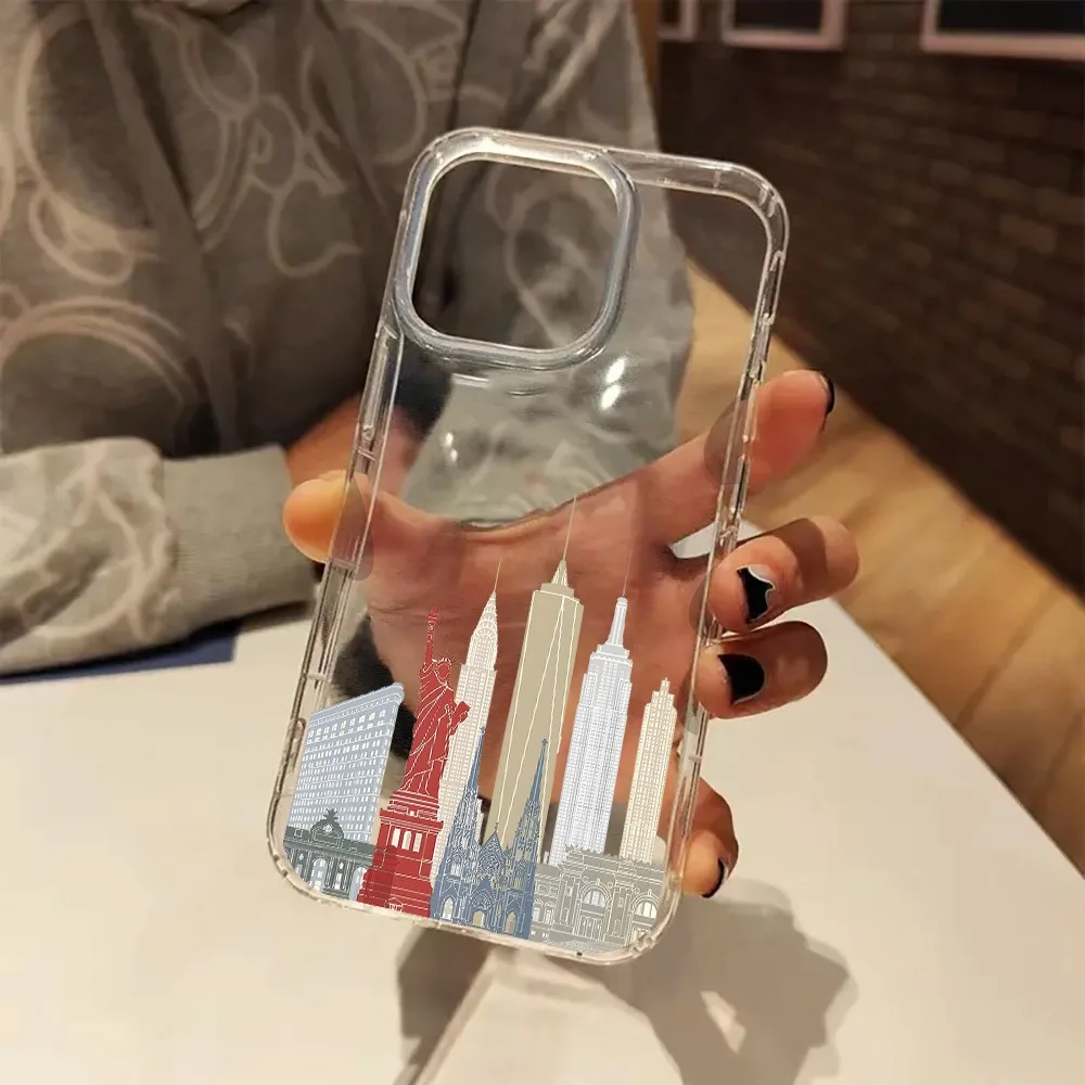 Funda de teléfono transparente Preppy estética de Nueva York City para iPhone 17 16 Pro Max 11 12 13 14 15 7 8 Plus XR XS XR Funda dura